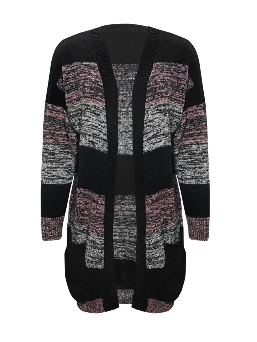 Modern Comfort Striped Black Cardigan Sweater