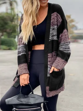 Modern Comfort Striped Black Cardigan Sweater