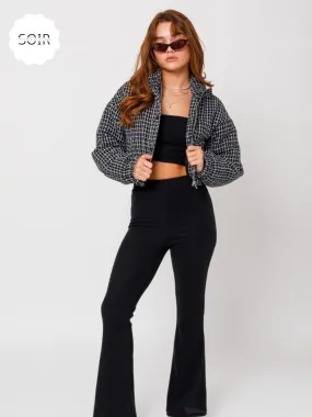 Monochrome Muse Tweed Crop Puffer Jacket