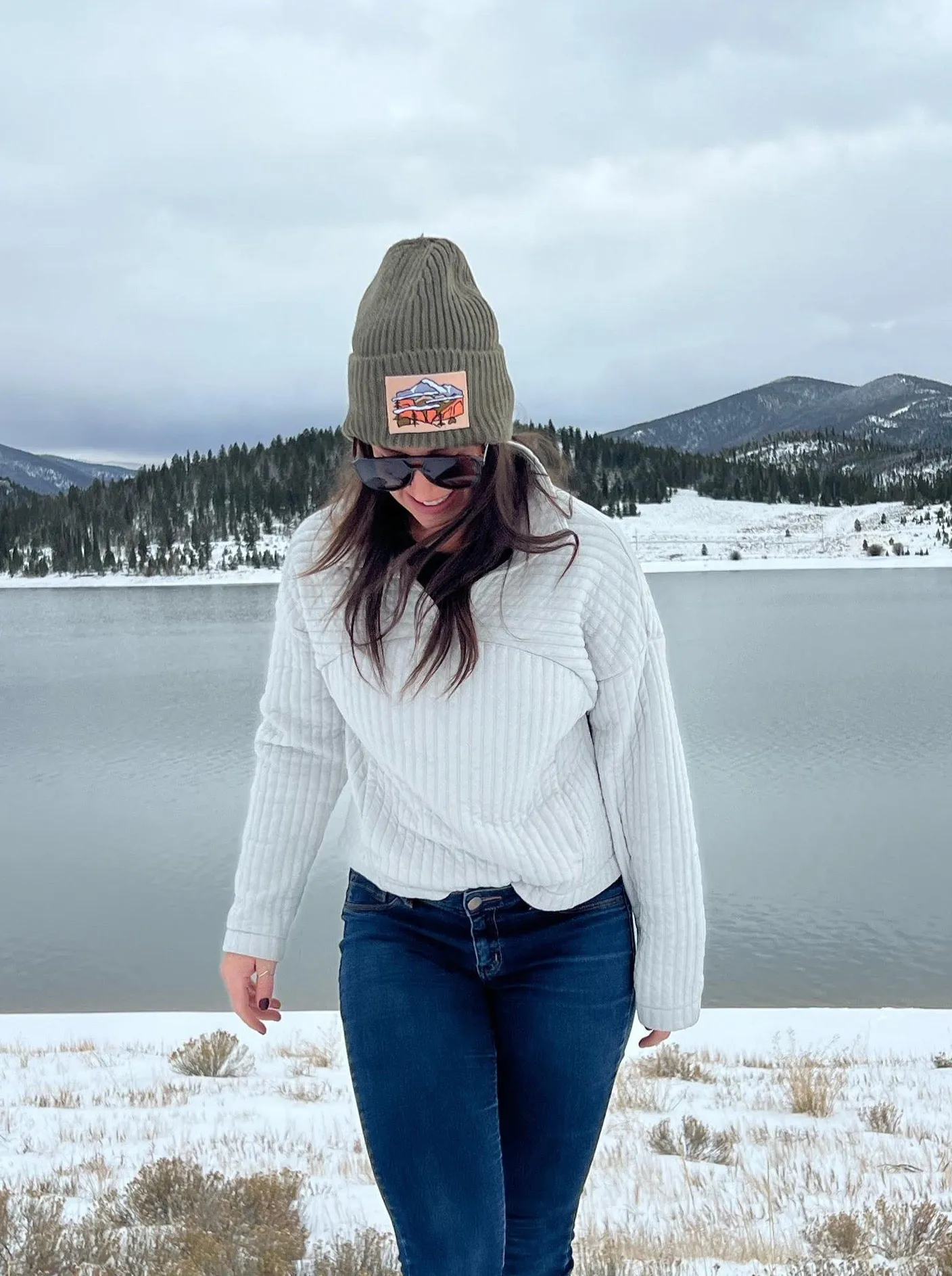 more mountains sustainable chunky rib knit beanie | olive