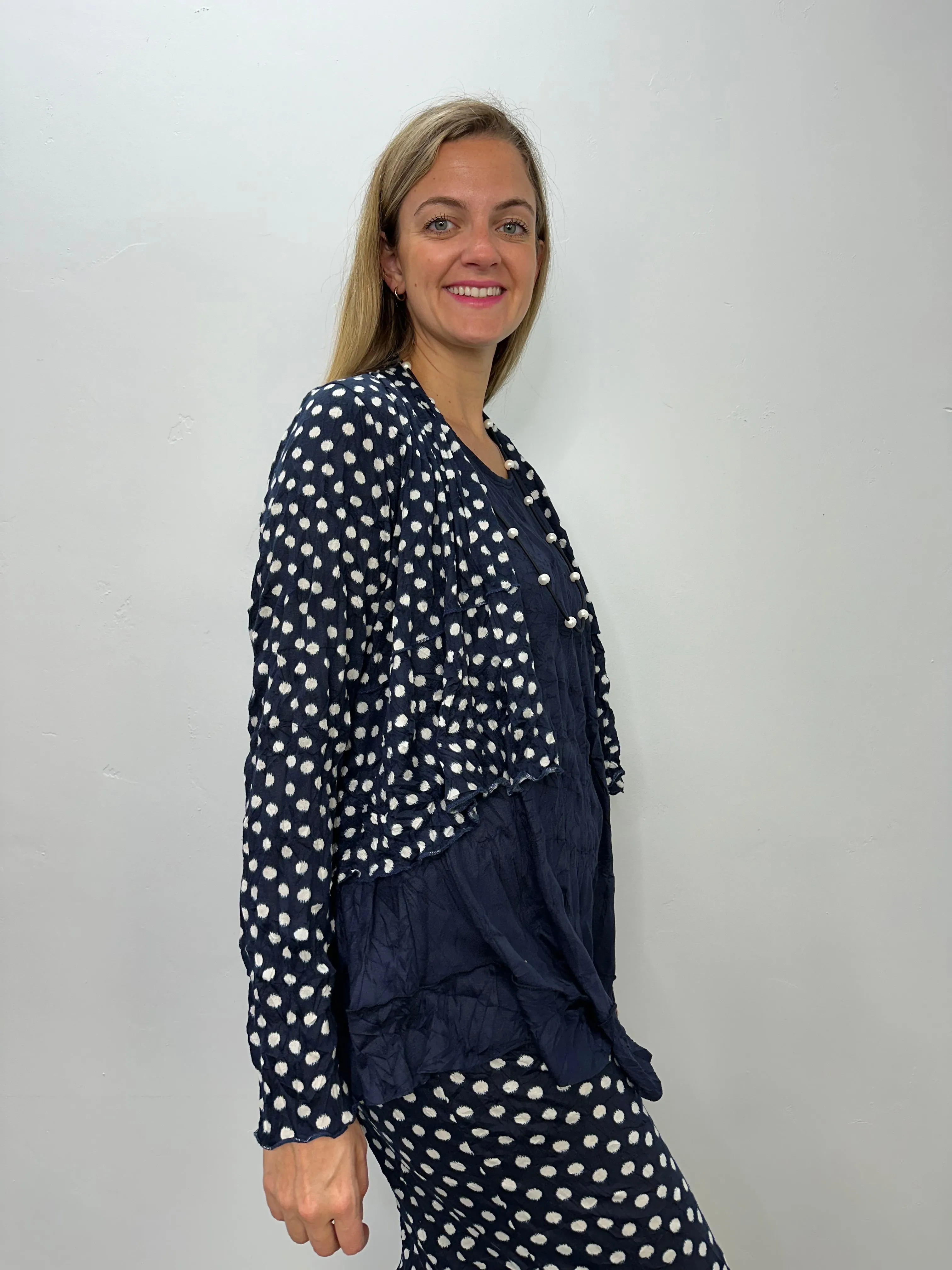 Navy Dots Shrug Cardigan
