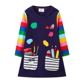 Navy Rainbow Dress (3-10 Yrs)