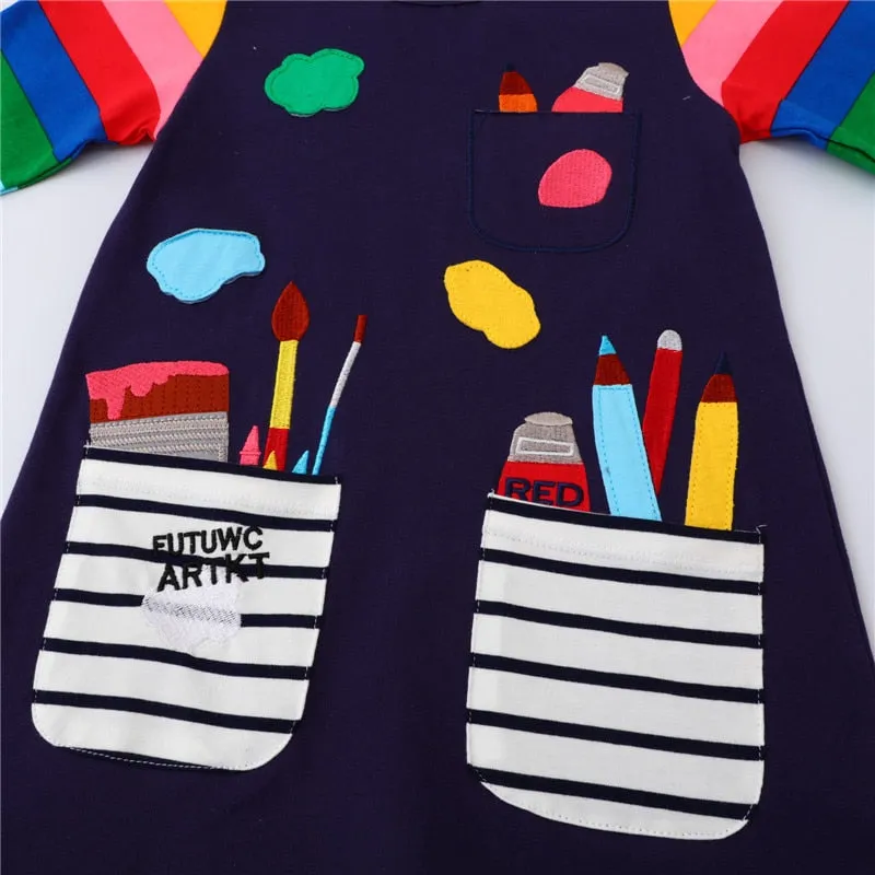 Navy Rainbow Dress (3-10 Yrs)