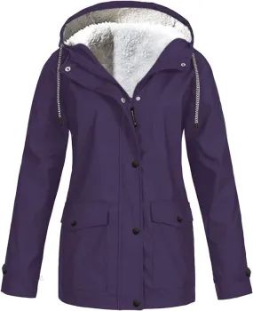 NEW Drepurja Coats for Women Winter Warm Long Sleeve Fuzzy Fleece Jackets Zip Up Hoodies Sherpa Lined Thermal Jacket, Purple, Sz XL