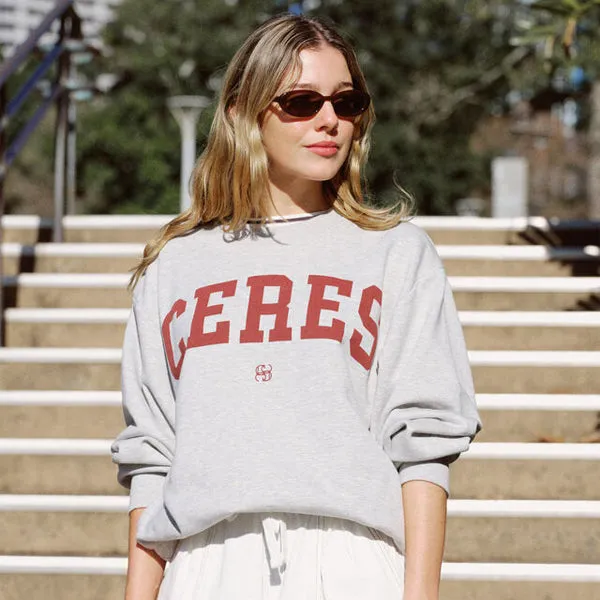 Oversized Slouchy Crew - Grey Marle Heritage Logo