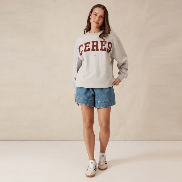 Oversized Slouchy Crew - Grey Marle Heritage Logo