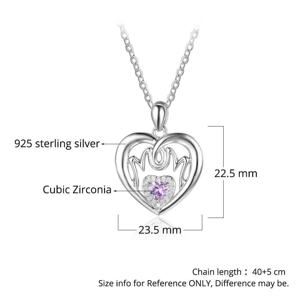 Personalized 925 Sterling Silver Birthstone Necklace with Mom Shape Engrave 2 Names Jewelry Best Gift for Mom