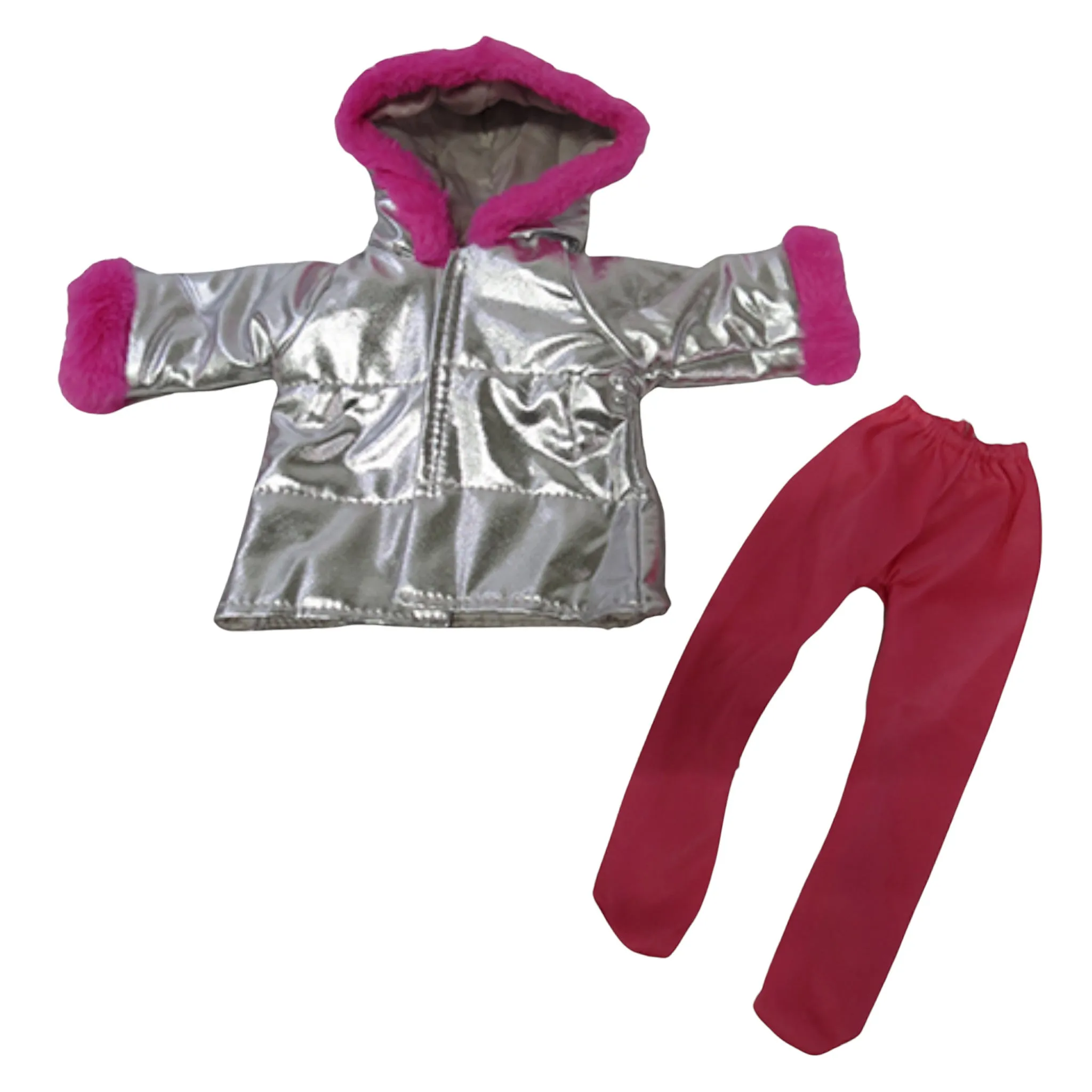 Pink and Silver Puffer Jacket Outfit for 18-inch dolls