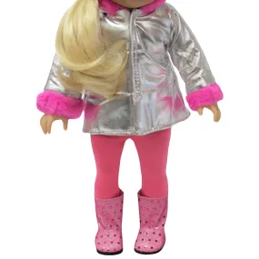 Pink and Silver Puffer Jacket Outfit for 18-inch dolls