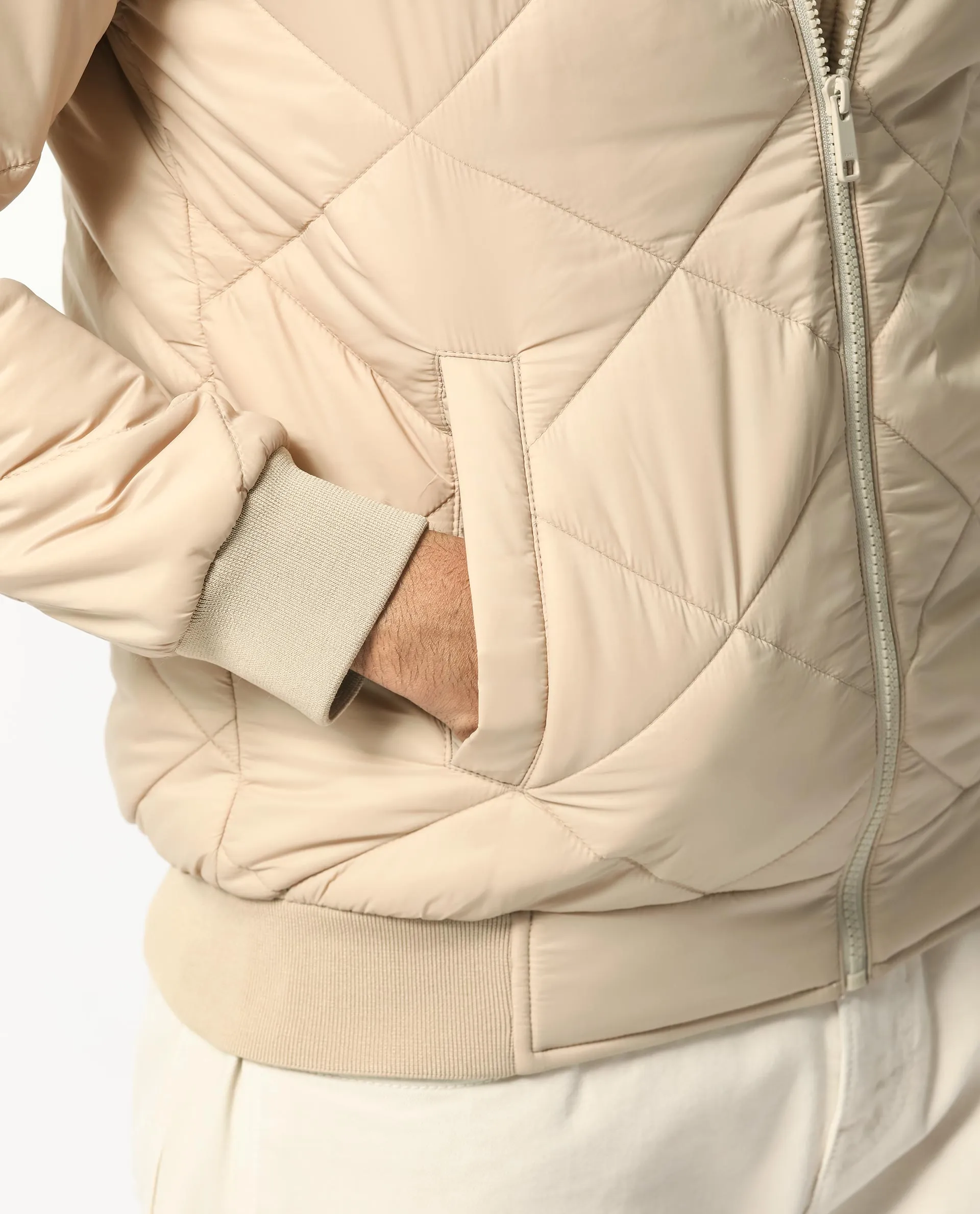 Rare Rabbit Men's Parco Dark Beige Diamond Quilted Hooded Puffer Jacket