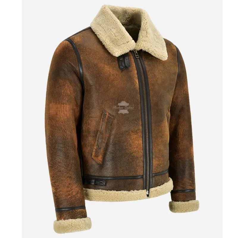 REAGAN Men's Classic B3 Sheepskin Jacket Shearling Pilot Jacket