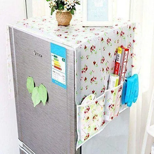 Refrigerator Storage Bag Cover for Top with 6 Utility Pockets Transparent Fridge Cover