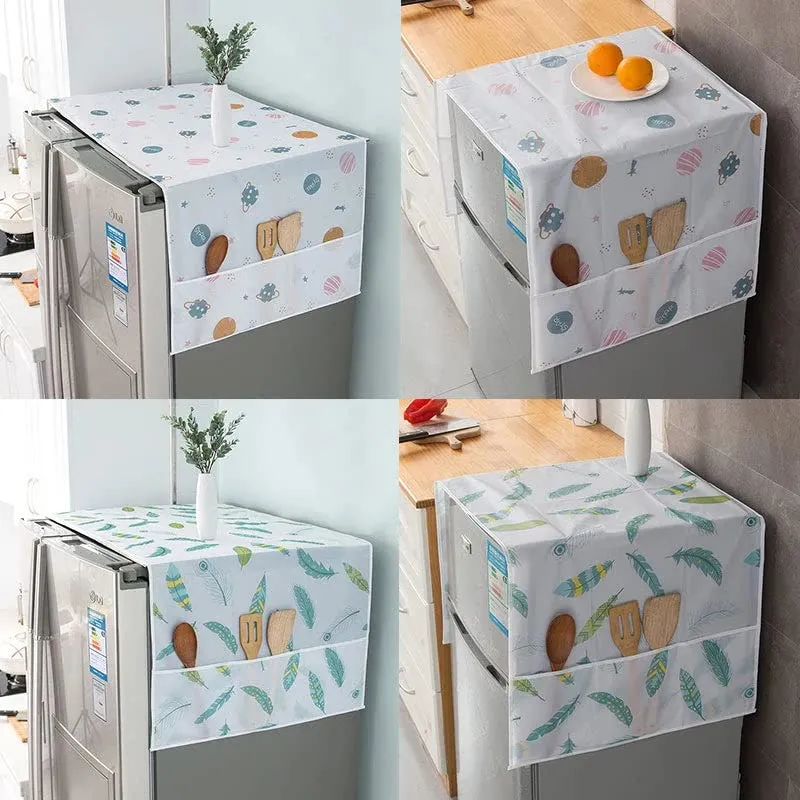 Refrigerator Storage Bag Cover for Top with 6 Utility Pockets Transparent Fridge Cover