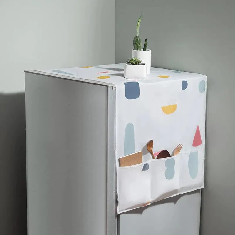 Refrigerator Storage Bag Cover for Top with 6 Utility Pockets Transparent Fridge Cover
