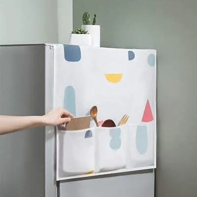 Refrigerator Storage Bag Cover for Top with 6 Utility Pockets Transparent Fridge Cover