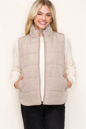 Rest in Florals Puffer Vest - Taupe