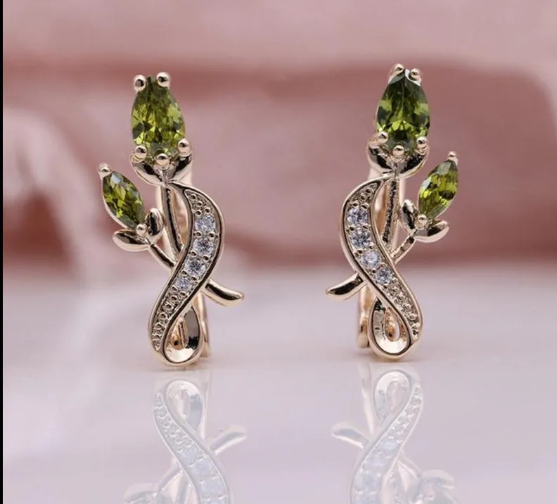 Rose Flower Earring Women Fashion 585 Rose Gold Water Drop Cubic Zircon Dangle Earrings