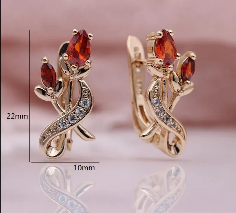 Rose Flower Earring Women Fashion 585 Rose Gold Water Drop Cubic Zircon Dangle Earrings