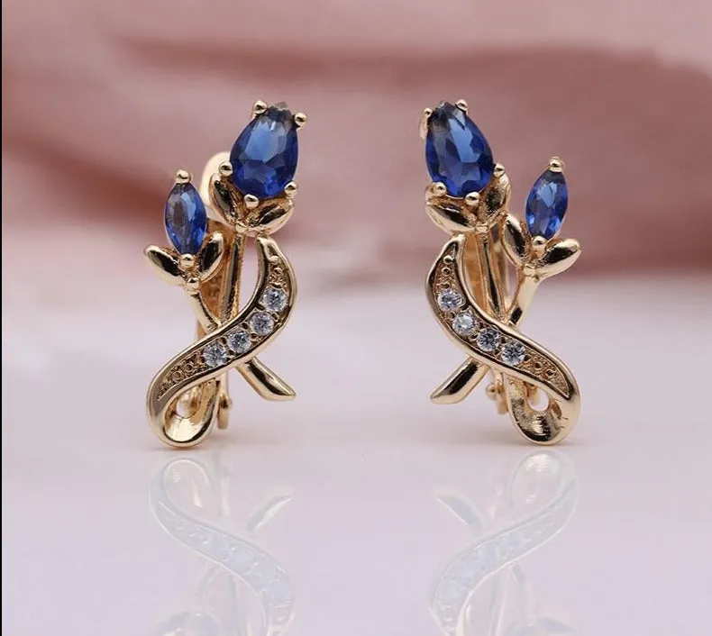 Rose Flower Earring Women Fashion 585 Rose Gold Water Drop Cubic Zircon Dangle Earrings