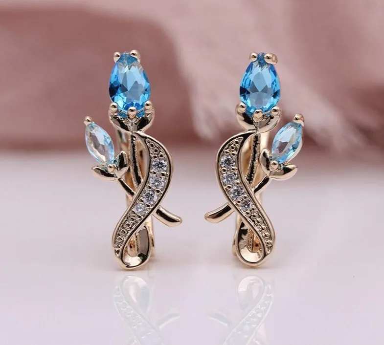 Rose Flower Earring Women Fashion 585 Rose Gold Water Drop Cubic Zircon Dangle Earrings