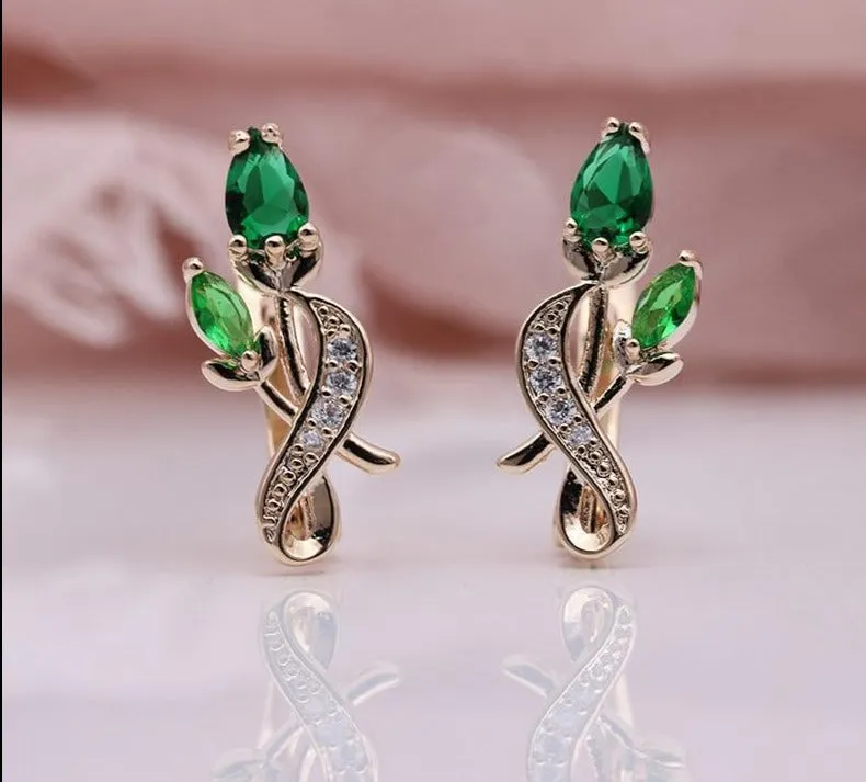 Rose Flower Earring Women Fashion 585 Rose Gold Water Drop Cubic Zircon Dangle Earrings