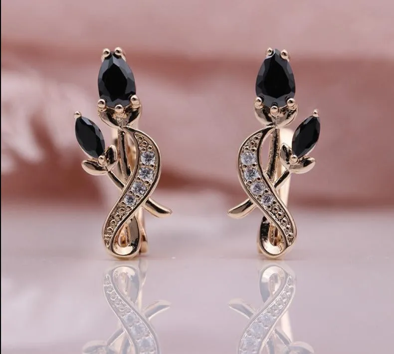 Rose Flower Earring Women Fashion 585 Rose Gold Water Drop Cubic Zircon Dangle Earrings