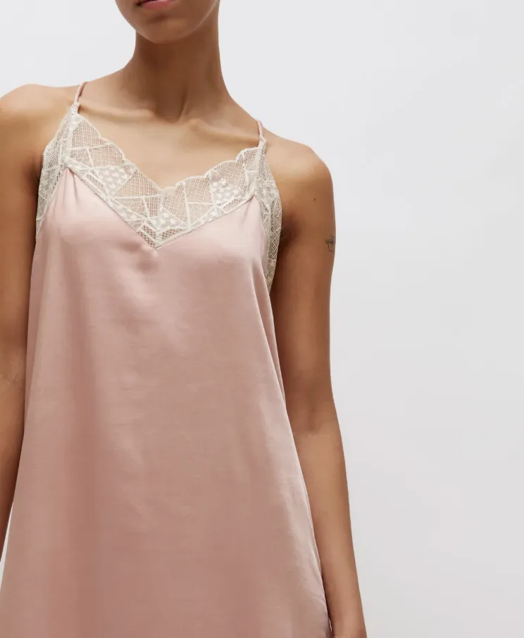 Satin Slip Midi Dress - Pink