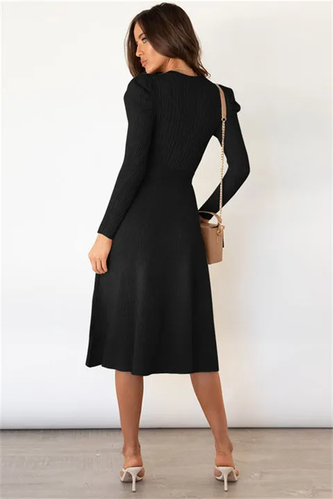 Self-Cultivation Bubble Long-Sleeved Knitting Dress
