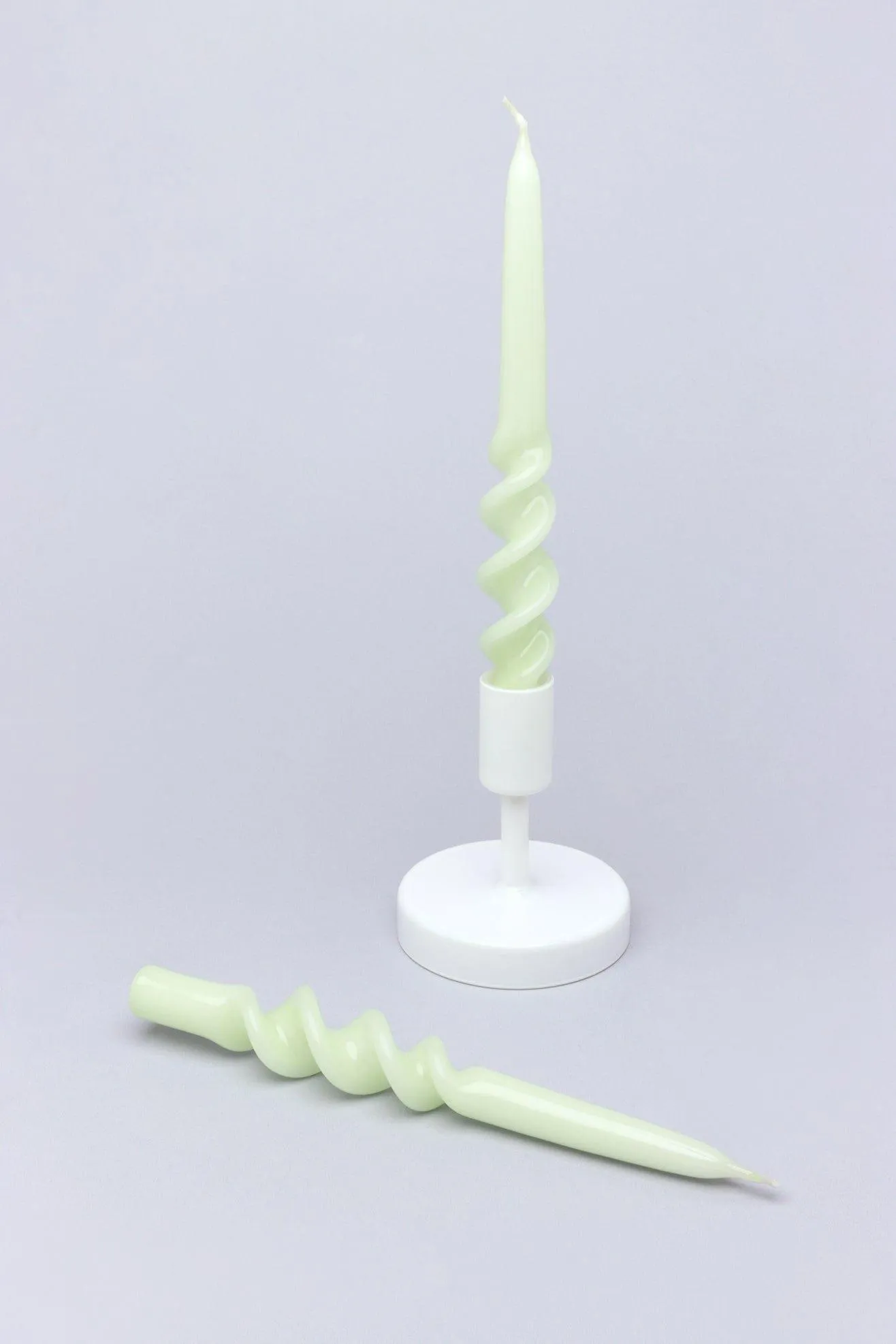 Set Of Two Pastel Green Hand Dipped Dinner Candles