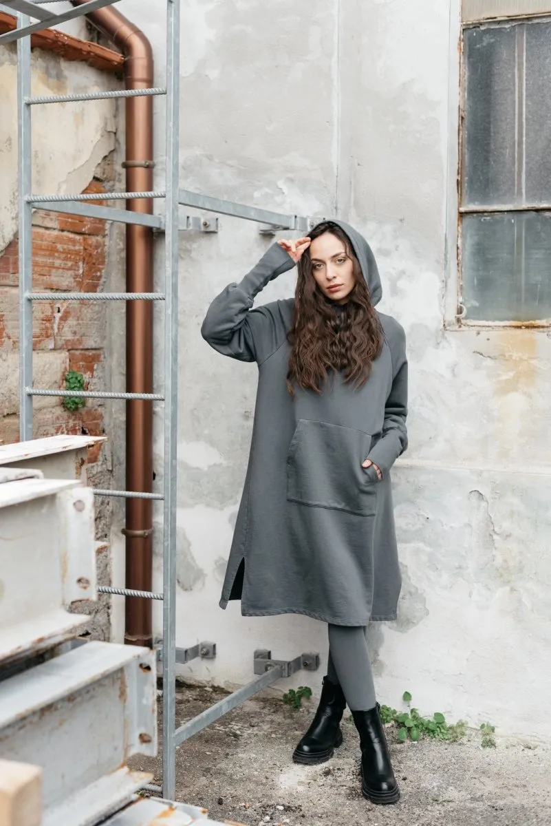 Shawl Collar Hooded Sweater Dress