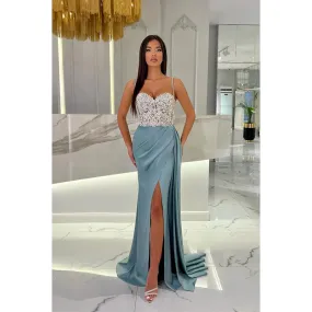 Sheath/column Sweetheart Straps Beaded Long Prom Dress Evening Gown