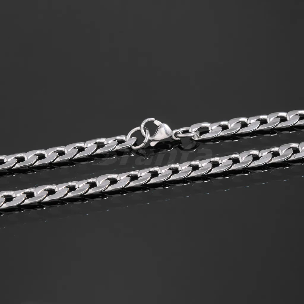 Silver Stainless Steel Curb Chain For Men (21.5 Inch)