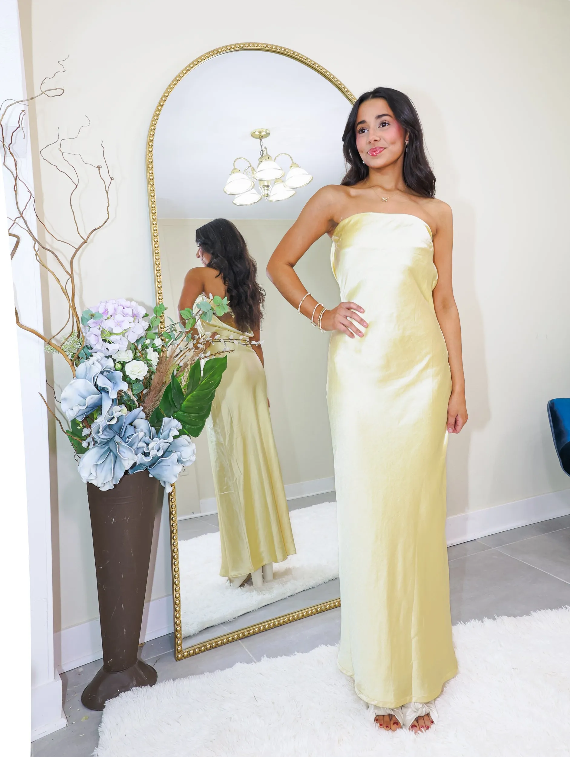 Soft Glow Strapless Slip Dress