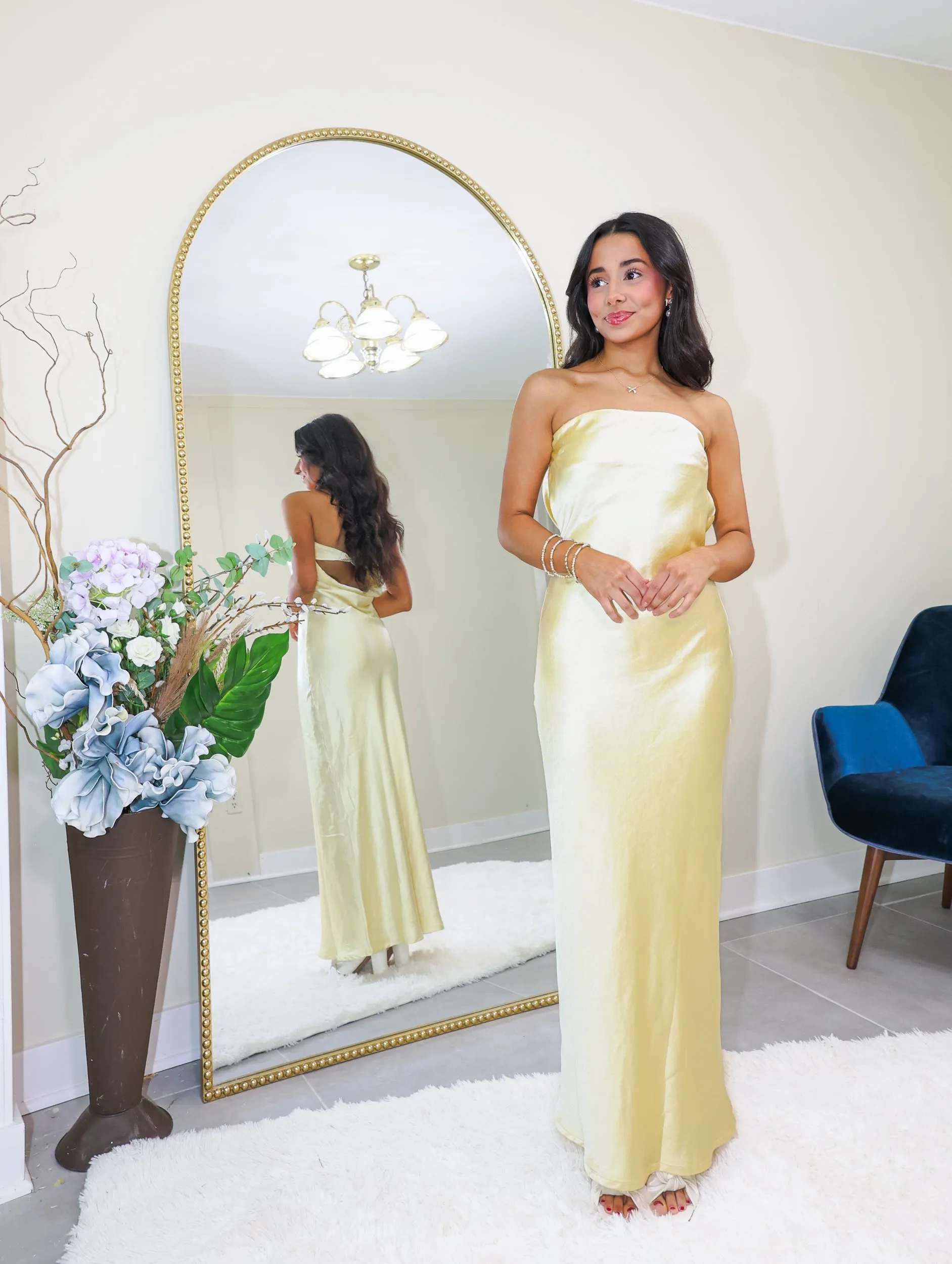 Soft Glow Strapless Slip Dress