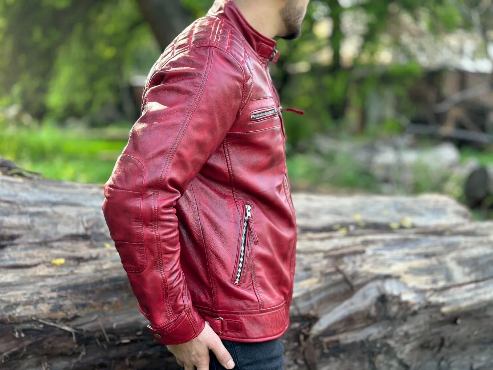 Stan Genuine Real Leather Jacket Men Red Biker Motorcycle