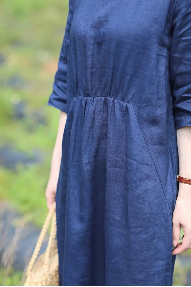 Summer new travel art linen mid-sleeve dress CYM371