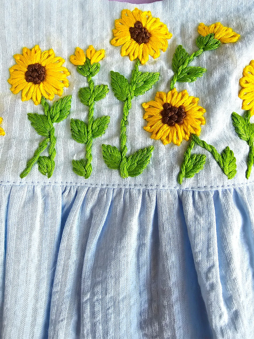 Sunflower - Organic Cotton Embroidered Girls Blue Dress