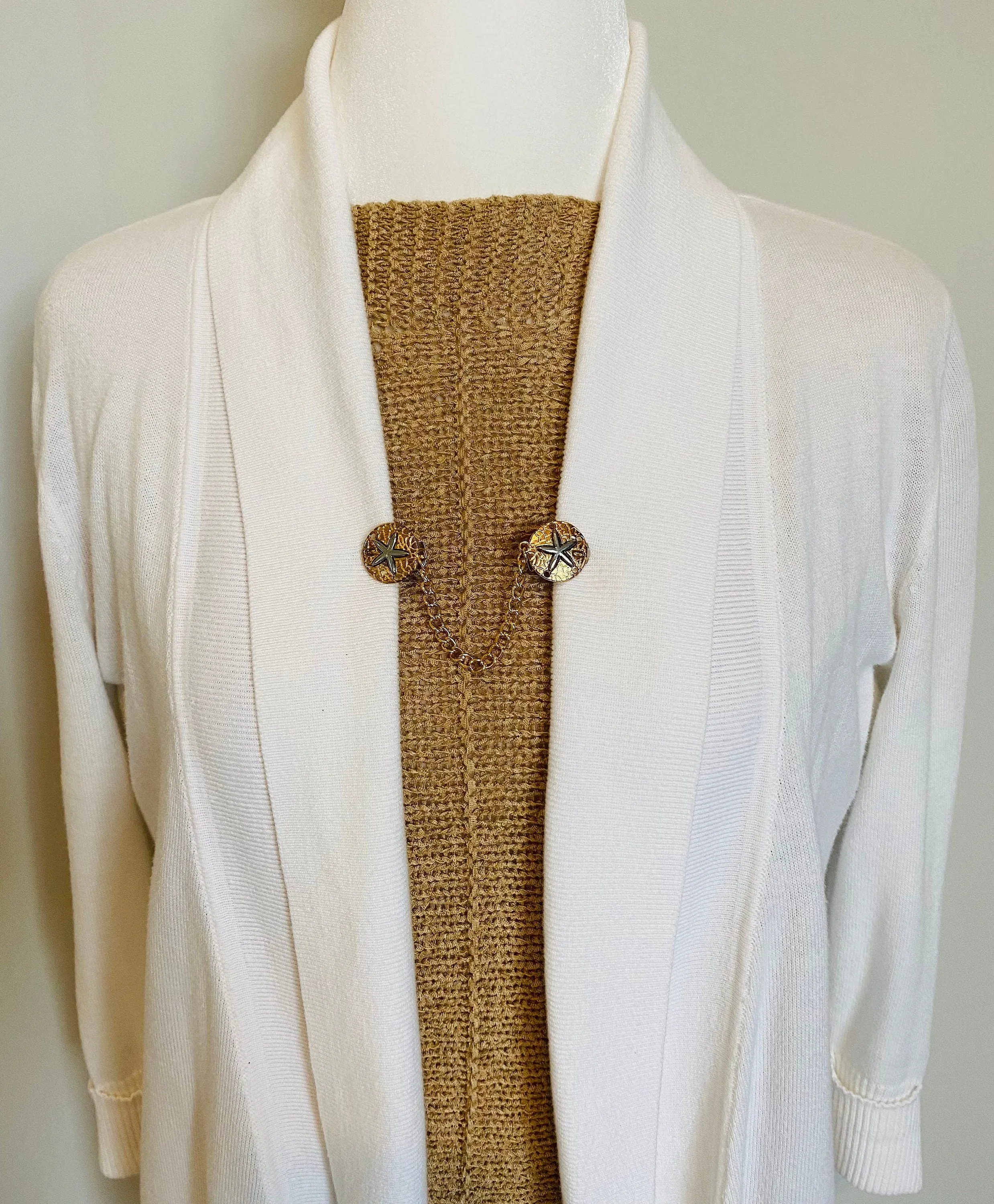 Sweater Clips Copper Silver Sand Dollar Sweater Clip Cardigan Clasp Chained Dress Clip Sweater Guard Gifts for Her by Fabulici