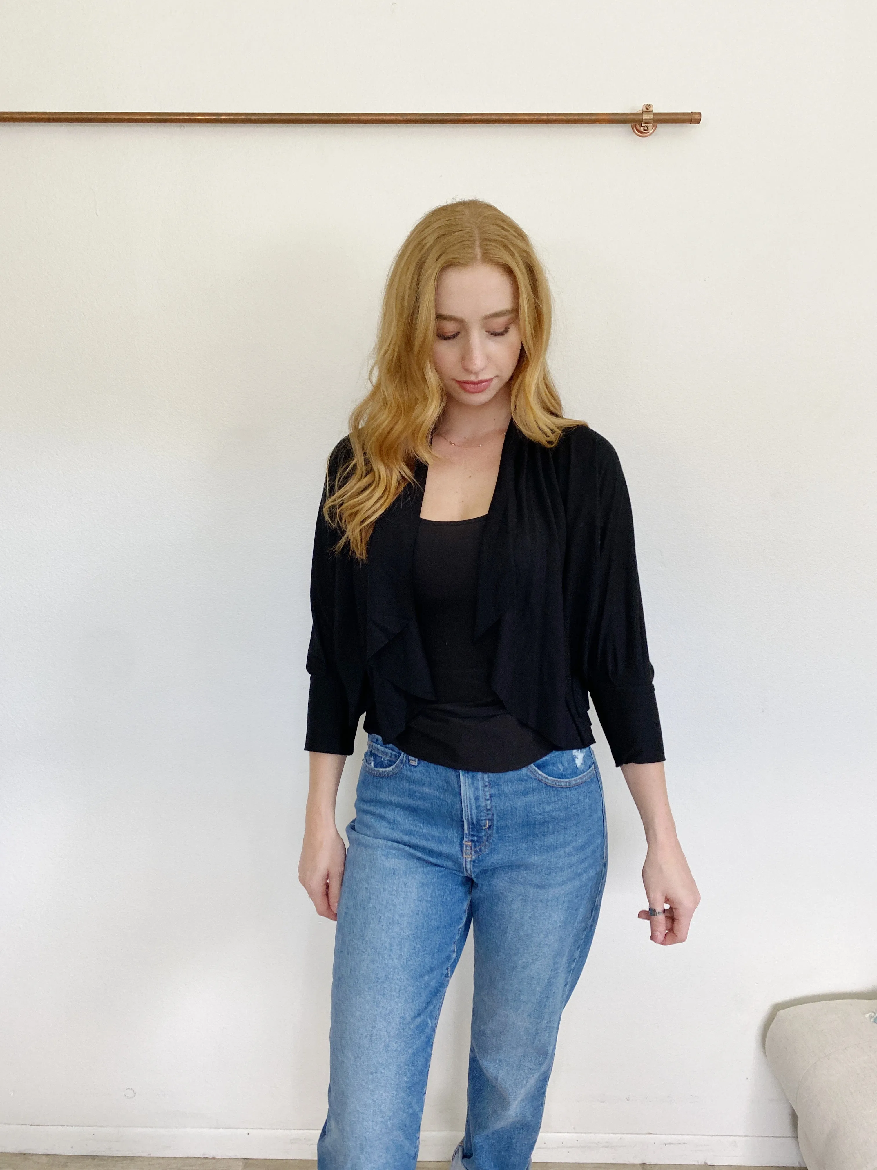 Testimony Las Angeles Black Cotton Cardigan Shaw Cover-up XS