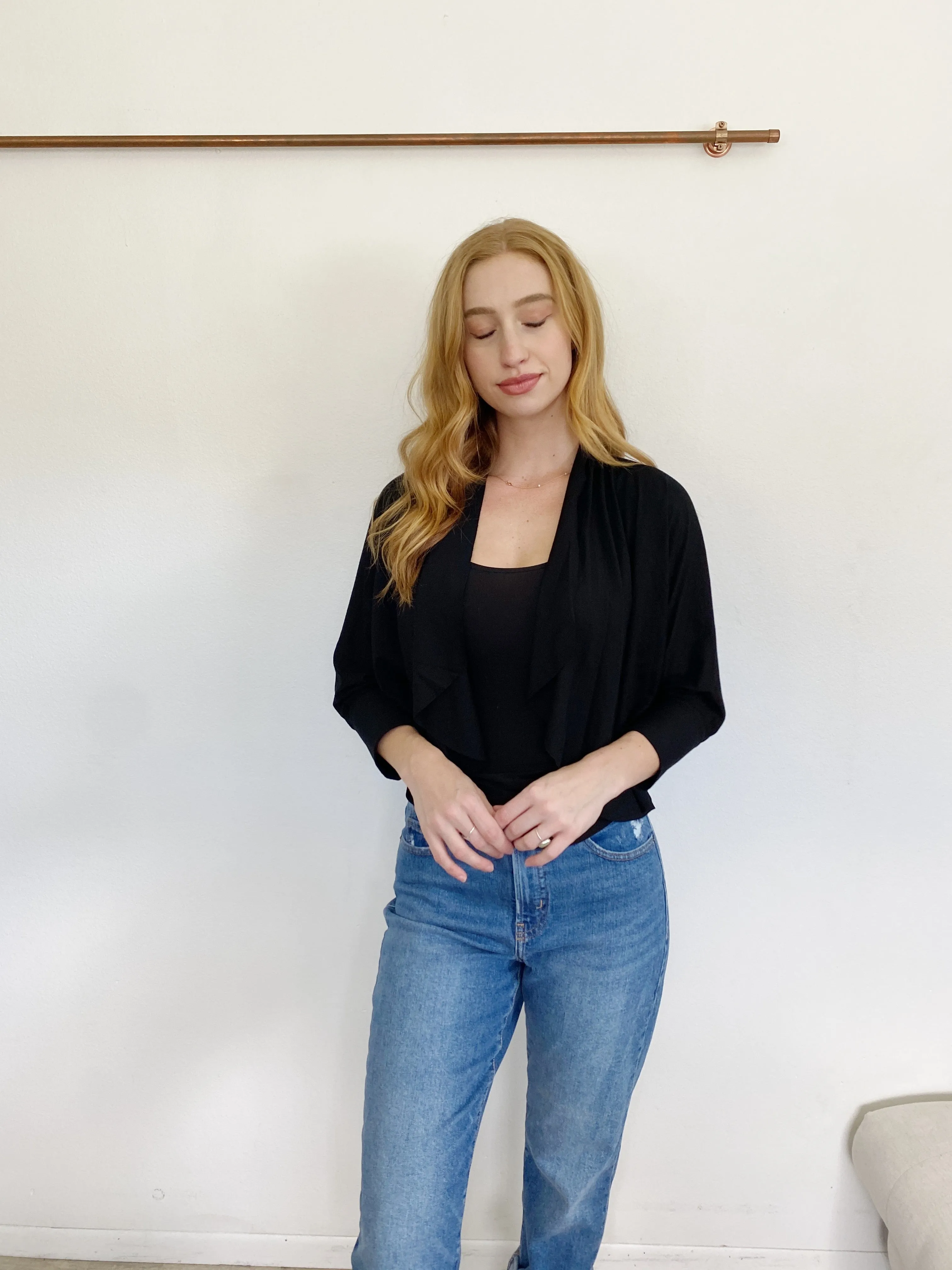 Testimony Las Angeles Black Cotton Cardigan Shaw Cover-up XS