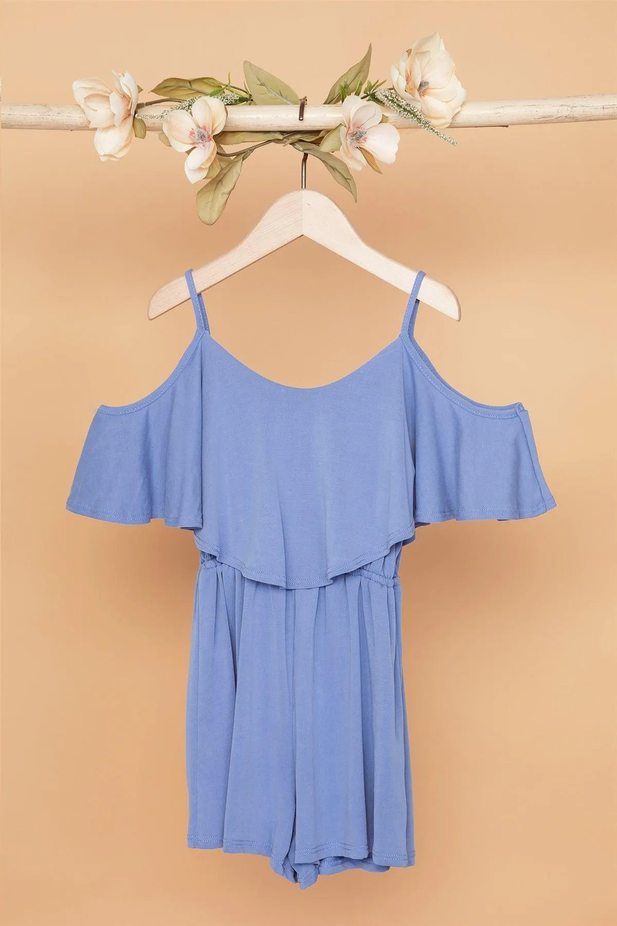 Toddler Girls Blue Cold Shoulder Cami Romper /2-1-1