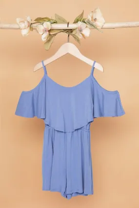 Toddler Girls Blue Cold Shoulder Cami Romper /2-1-1