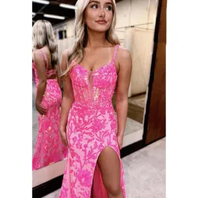 Trumpet/Mermaid Couture & Ornate Spaghetti Straps Square Slit Sequins Evening Party Prom Dre