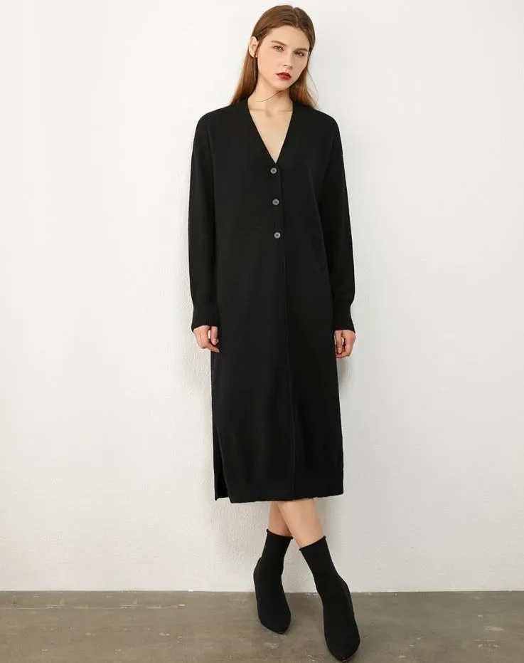 V Belt Loose Knitted Cardigan Overcoat