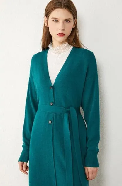 V Belt Loose Knitted Cardigan Overcoat
