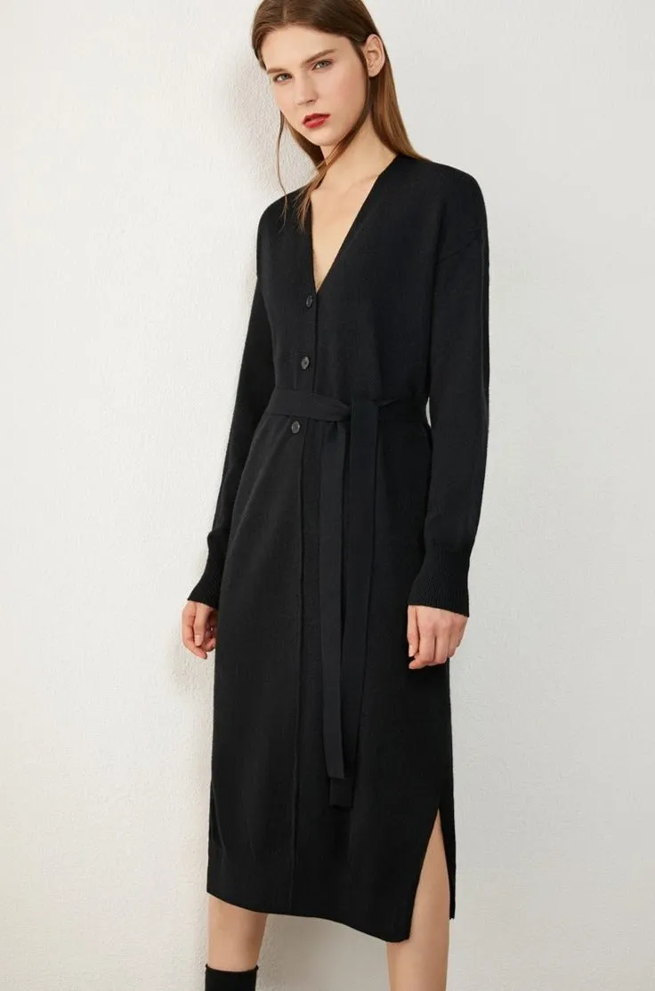 V Belt Loose Knitted Cardigan Overcoat