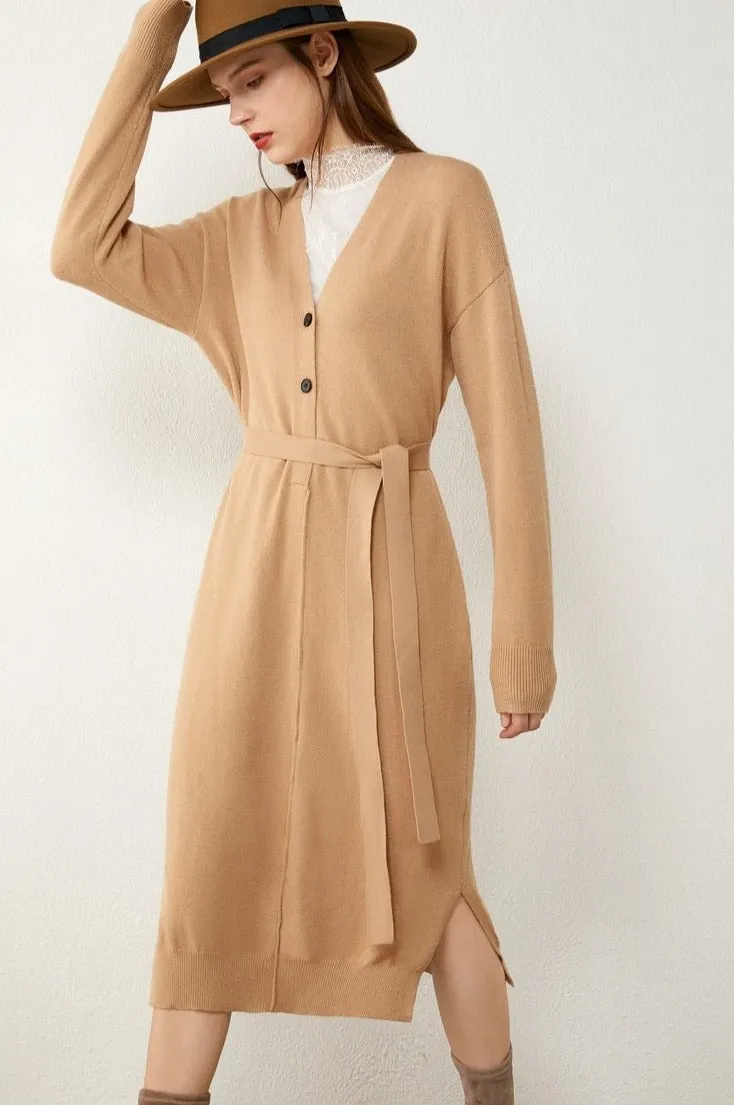 V Belt Loose Knitted Cardigan Overcoat