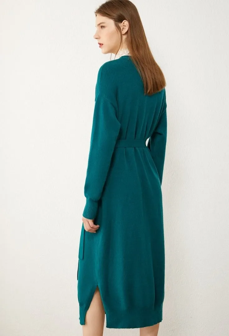 V Belt Loose Knitted Cardigan Overcoat