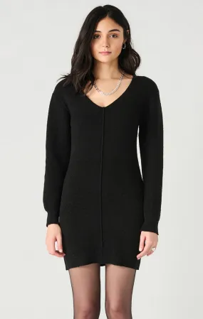 V Neck Ribbed Sweater Dress