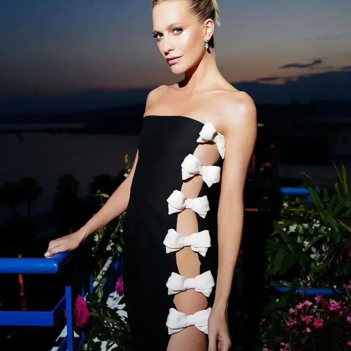 Valentinos Sexy Strapless Cute Bow Maxi Dress